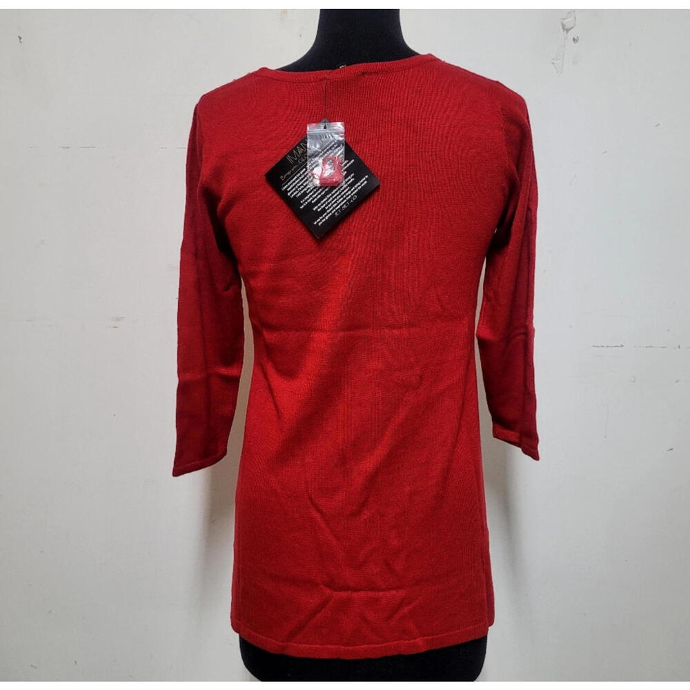 Iman Jeweled‎ Embellished "Touch of Cashmere" Sweater Tunic Red - Picture 5 of 12